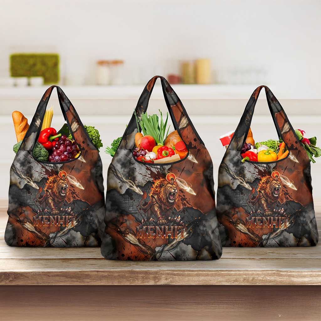 Menhit Egyptian Grocery Bag Warrior Goddess Fiery Lion Eye Arrows and Blood Battle