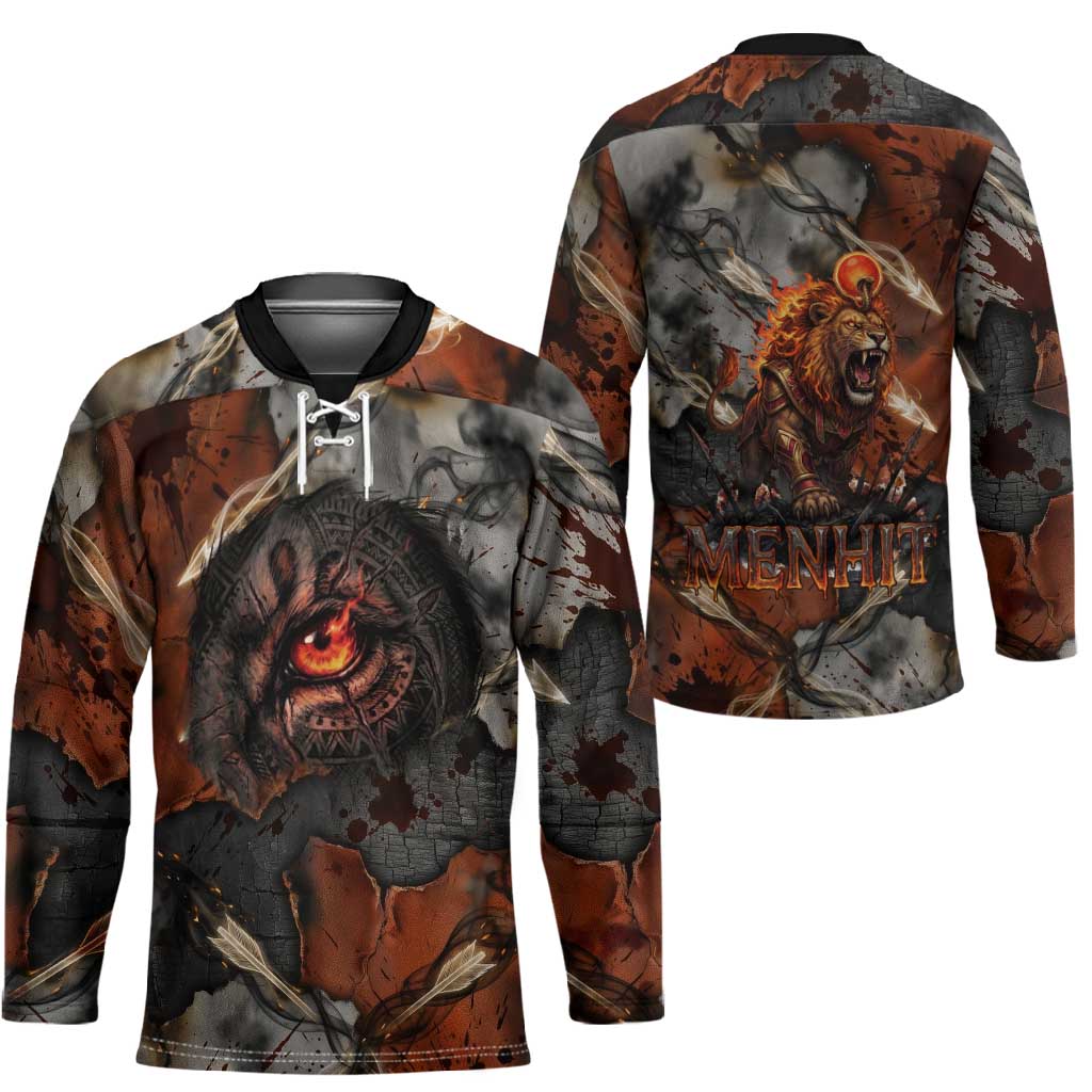 Menhit Egyptian Hockey Jersey Warrior Goddess Fiery Lion Eye Arrows and Blood Battle