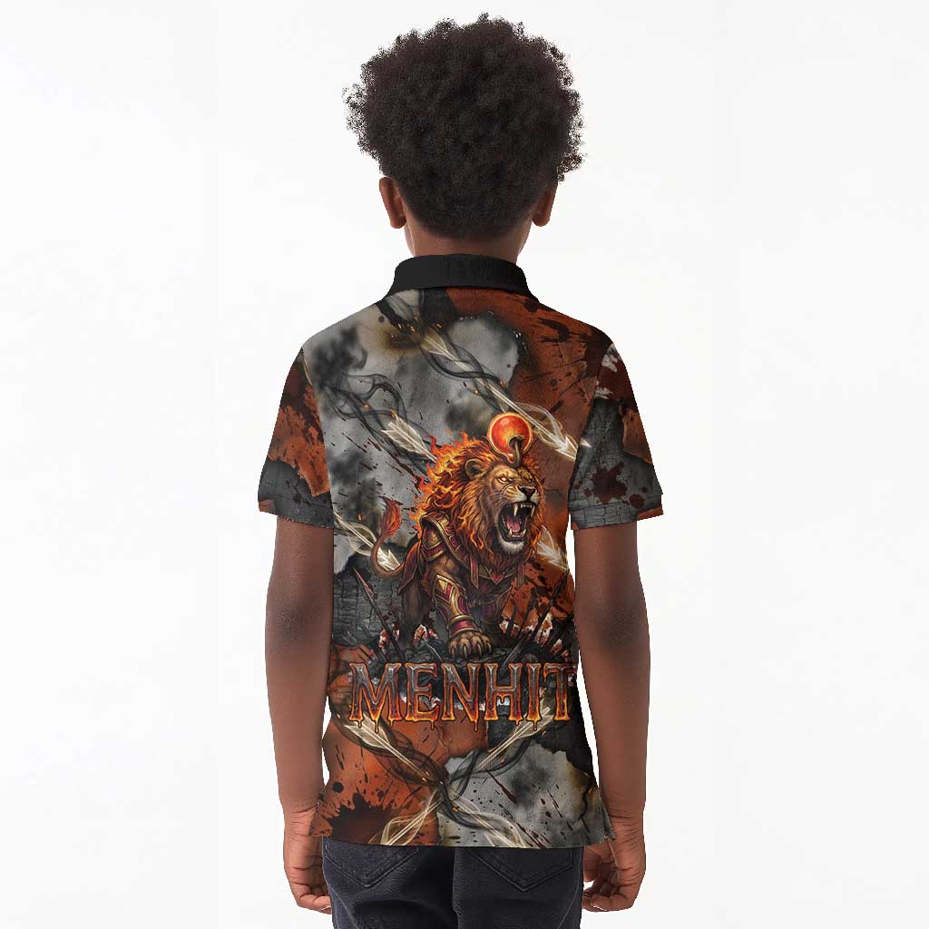 Menhit Egyptian Kid Polo Shirt Warrior Goddess Fiery Lion Eye Arrows and Blood Battle