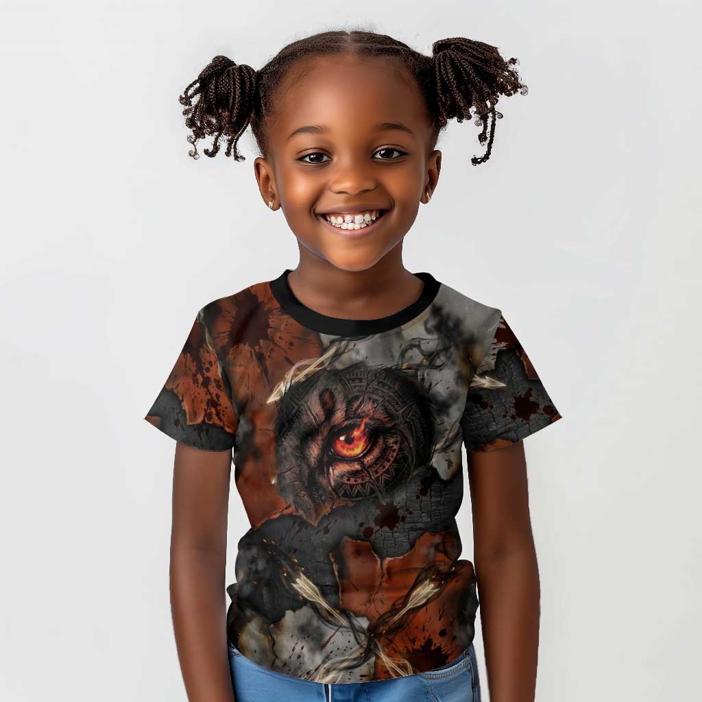 Menhit Egyptian Kid T shirt Warrior Goddess Fiery Lion Eye Arrows and Blood Battle