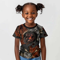 Menhit Egyptian Kid T shirt Warrior Goddess Fiery Lion Eye Arrows and Blood Battle