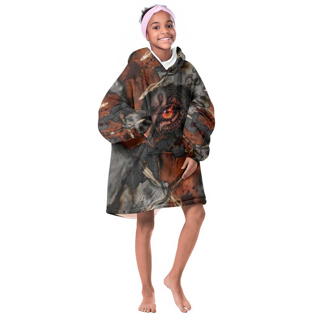 Menhit Egyptian Kid Wearable Blanket Hoodie Warrior Goddess Fiery Lion Eye Arrows and Blood Battle