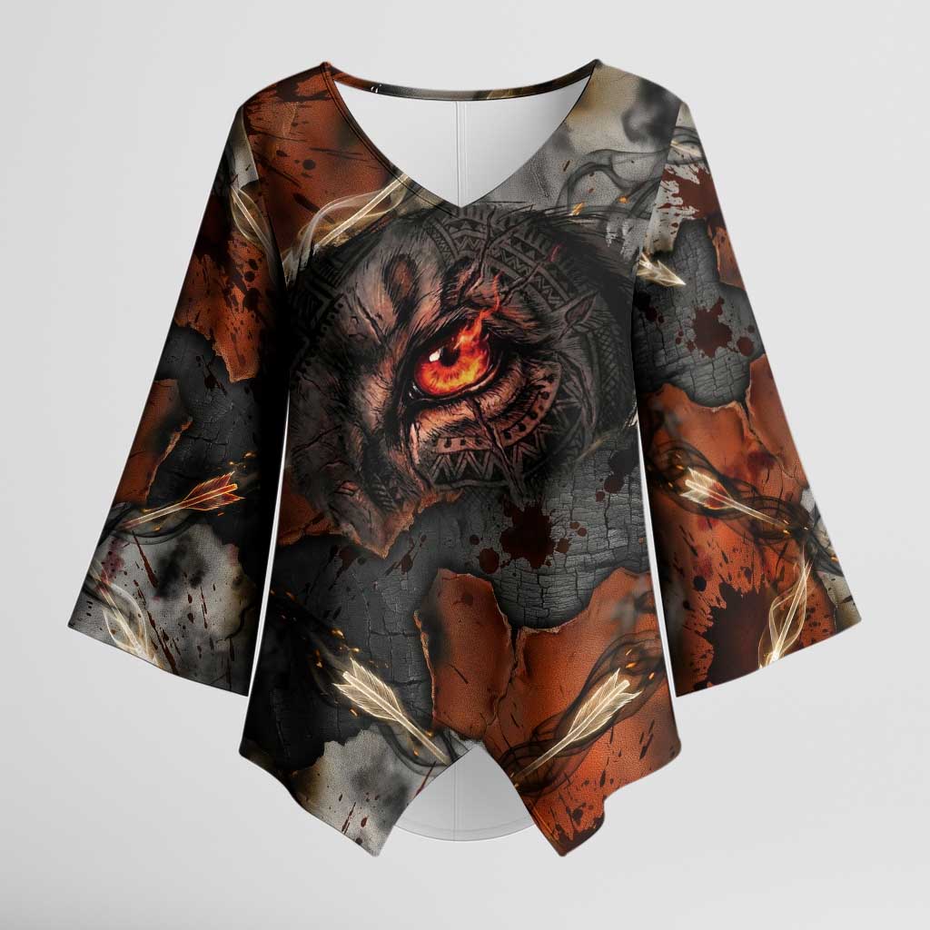 Menhit Egyptian Kimono Sleeve Blouse Warrior Goddess Fiery Lion Eye Arrows and Blood Battle