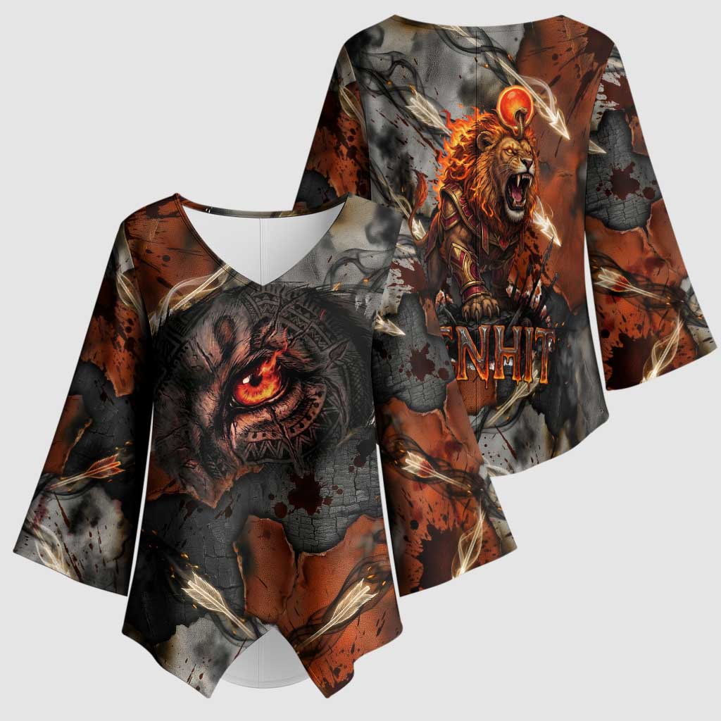 Menhit Egyptian Kimono Sleeve Blouse Warrior Goddess Fiery Lion Eye Arrows and Blood Battle