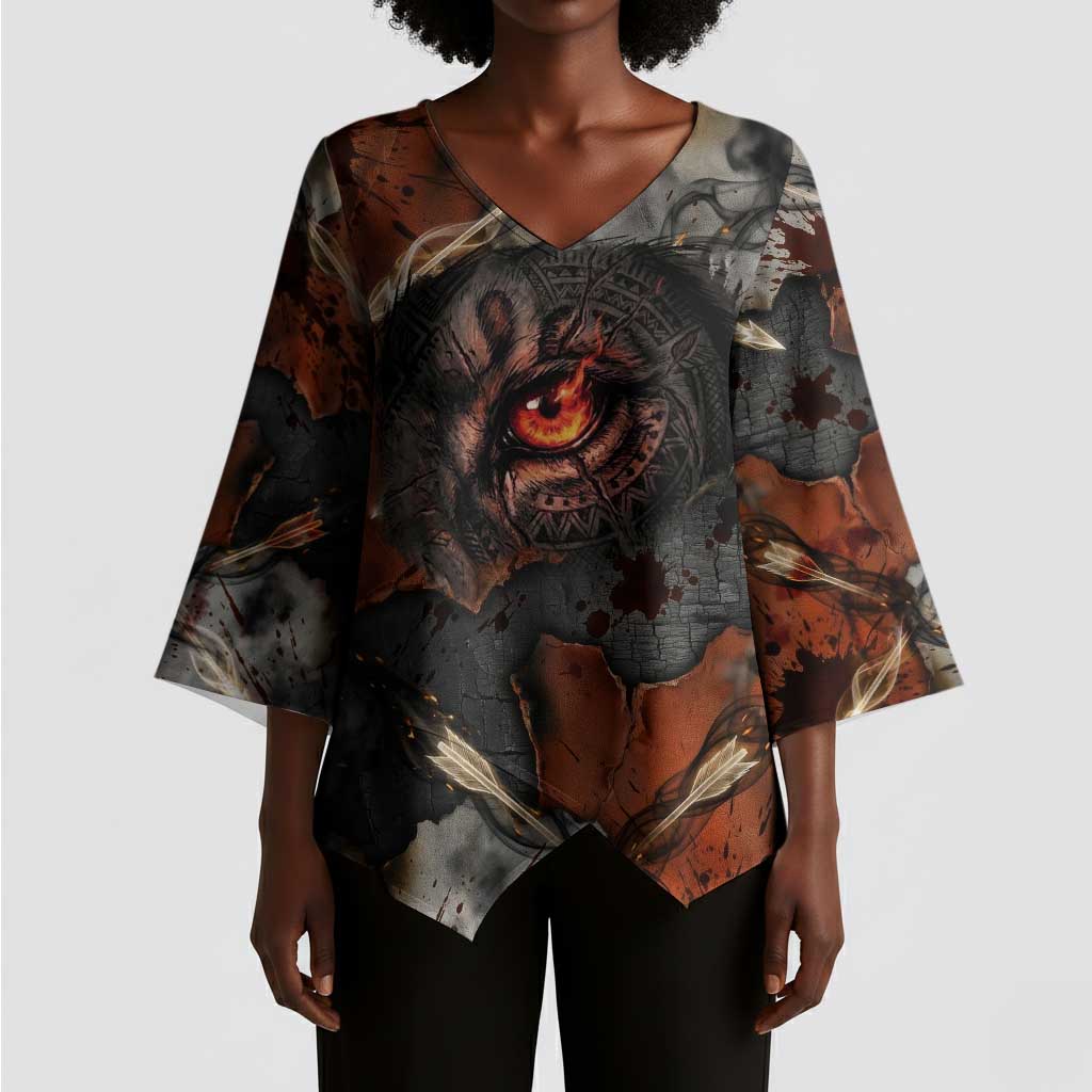 Menhit Egyptian Kimono Sleeve Blouse Warrior Goddess Fiery Lion Eye Arrows and Blood Battle