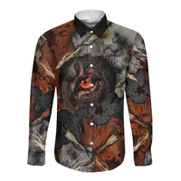 Menhit Egyptian Long Sleeve Button Shirt Warrior Goddess Fiery Lion Eye Arrows and Blood Battle