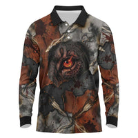 Menhit Egyptian Long Sleeve Polo Shirt Warrior Goddess Fiery Lion Eye Arrows and Blood Battle