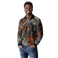 Menhit Egyptian Long Sleeve Polo Shirt Warrior Goddess Fiery Lion Eye Arrows and Blood Battle
