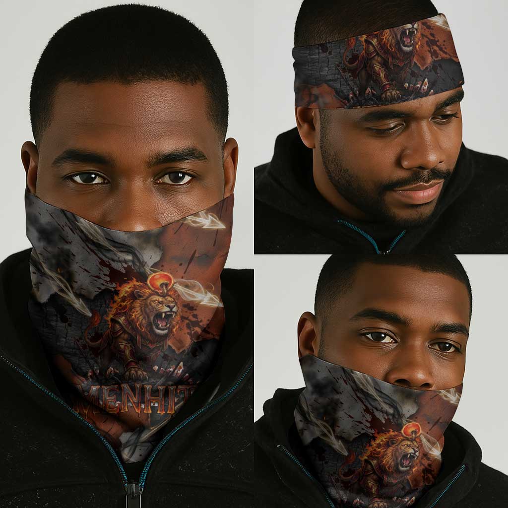 Menhit Egyptian Neck Gaiter Warrior Goddess Fiery Lion Eye Arrows and Blood Battle