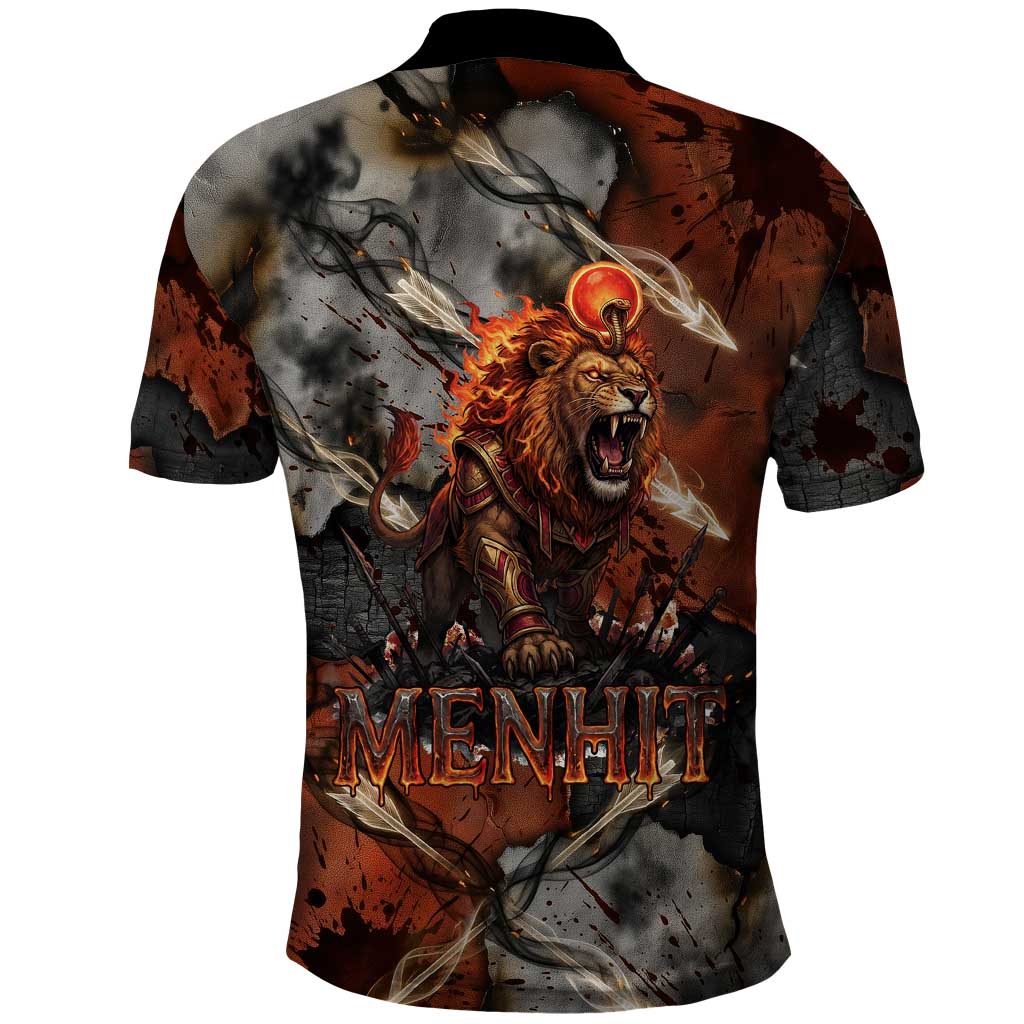 Menhit Egyptian Polo Shirt Warrior Goddess Fiery Lion Eye Arrows and Blood Battle