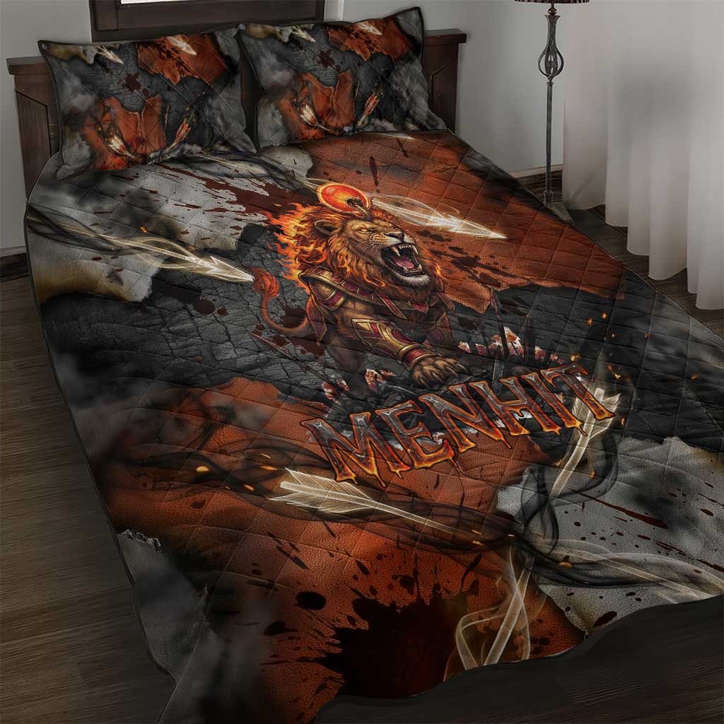 Menhit Egyptian Quilt Bed Set Warrior Goddess Fiery Lion Eye Arrows and Blood Battle