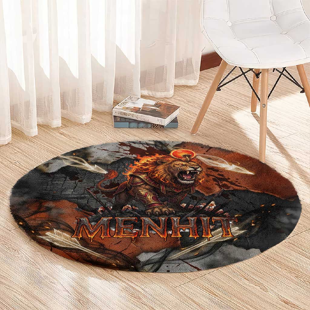 Menhit Egyptian Round Carpet Warrior Goddess Fiery Lion Eye Arrows and Blood Battle