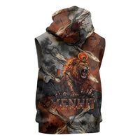 Menhit Egyptian Sleeveless Hoodie Warrior Goddess Fiery Lion Eye Arrows and Blood Battle