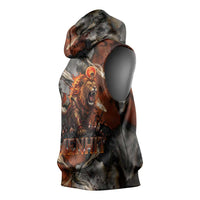 Menhit Egyptian Sleeveless Hoodie Warrior Goddess Fiery Lion Eye Arrows and Blood Battle
