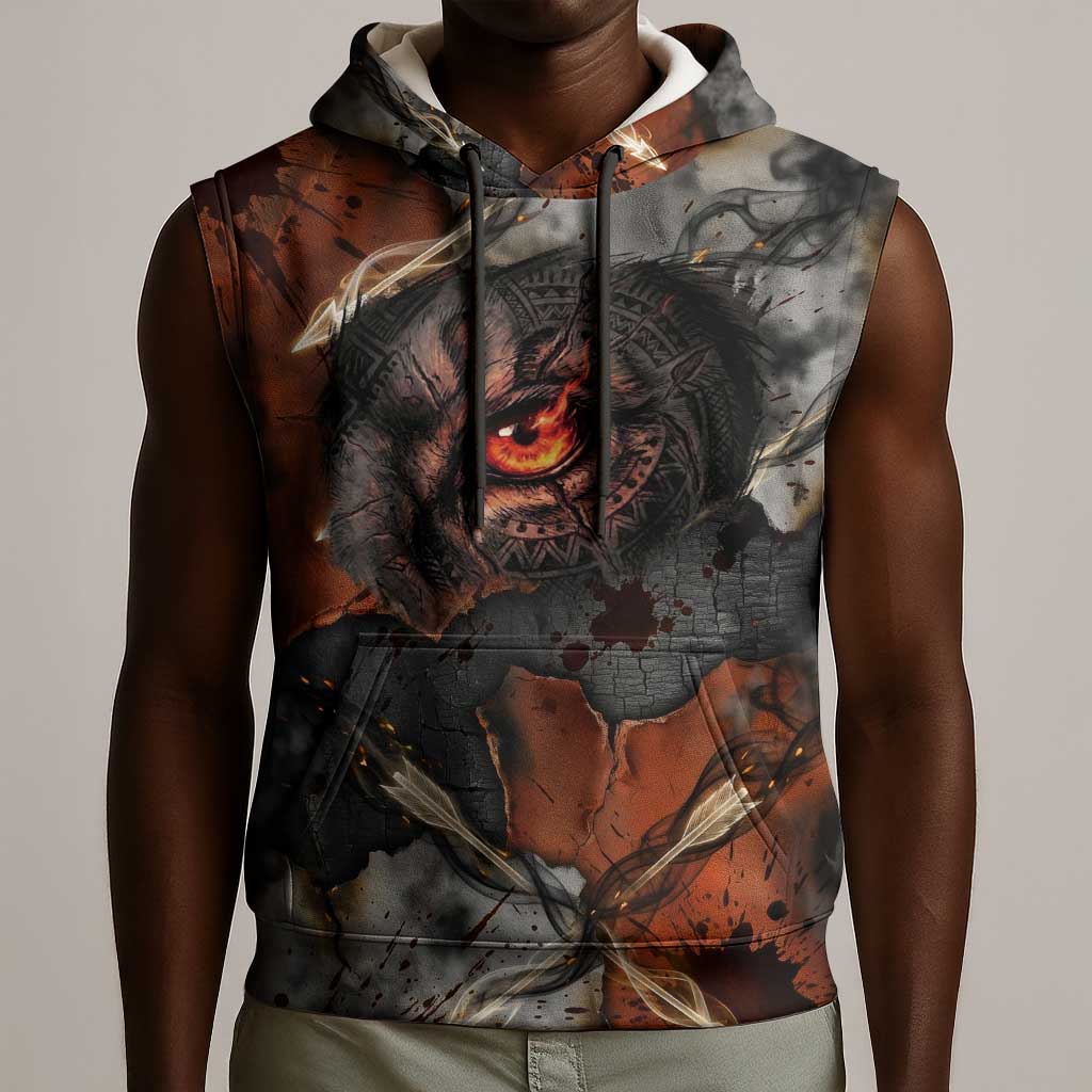 Menhit Egyptian Sleeveless Hoodie Warrior Goddess Fiery Lion Eye Arrows and Blood Battle