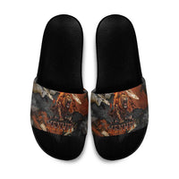 Menhit Egyptian Slide Sandals Warrior Goddess Fiery Lion Eye Arrows and Blood Battle