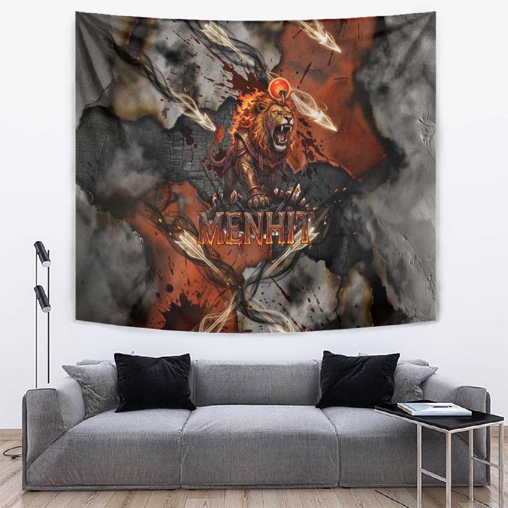 Menhit Egyptian Tapestry Warrior Goddess Fiery Lion Eye Arrows and Blood Battle