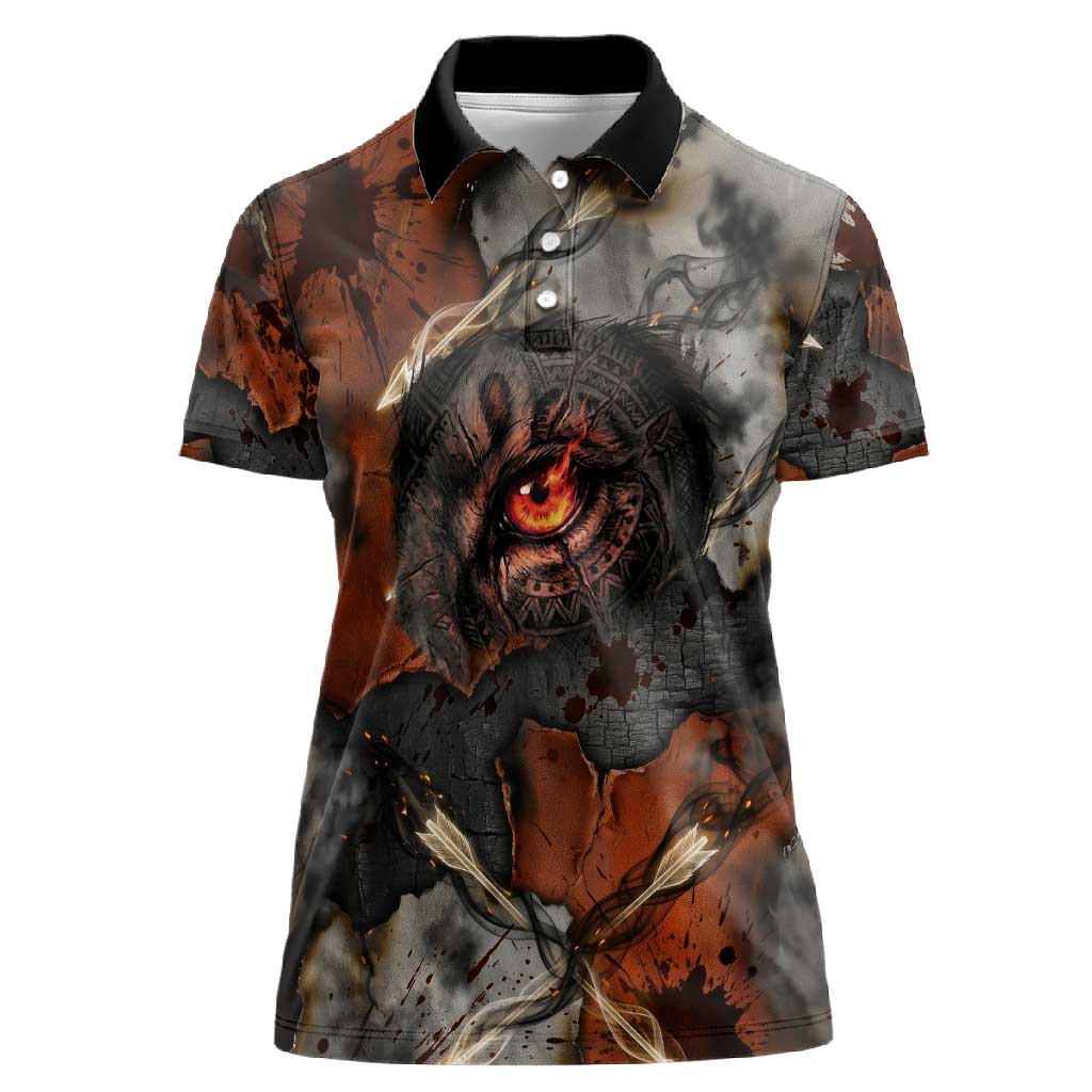 Menhit Egyptian Women Polo Shirt Warrior Goddess Fiery Lion Eye Arrows and Blood Battle