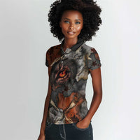 Menhit Egyptian Women Polo Shirt Warrior Goddess Fiery Lion Eye Arrows and Blood Battle