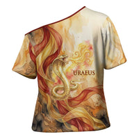 Menhit Cross Shoulder Shirt Lioness Warrior Goddess Uraeus Serpent Fire and Feathers Ancient Egyptian