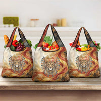 Menhit Grocery Bag Lioness Warrior Goddess Uraeus Serpent Fire and Feathers Ancient Egyptian