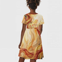 Menhit Kid Short Sleeve Dress Lioness Warrior Goddess Uraeus Serpent Fire and Feathers Ancient Egyptian