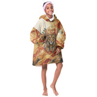 Menhit Kid Wearable Blanket Hoodie Lioness Warrior Goddess Uraeus Serpent Fire and Feathers Ancient Egyptian