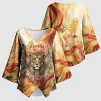 Menhit Kimono Sleeve Blouse Lioness Warrior Goddess Uraeus Serpent Fire and Feathers Ancient Egyptian