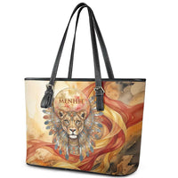 Menhit Leather Tote Bag Lioness Warrior Goddess Uraeus Serpent Fire and Feathers Ancient Egyptian