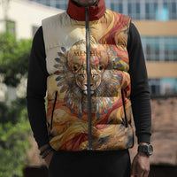 Menhit Sleeveless Puffer Jacket Lioness Warrior Goddess Uraeus Serpent Fire and Feathers Ancient Egyptian