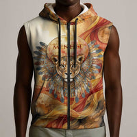 Menhit Sleeveless Zip Hoodie Lioness Warrior Goddess Uraeus Serpent Fire and Feathers Ancient Egyptian