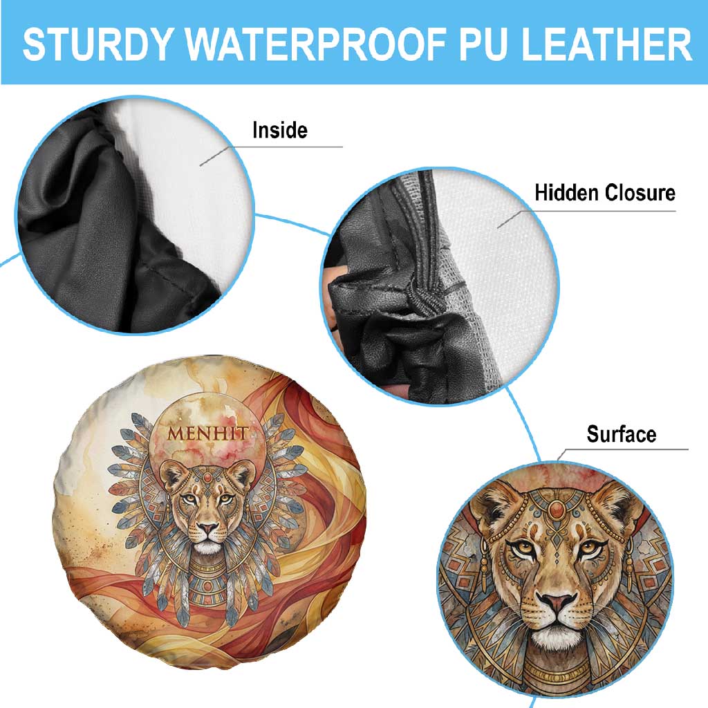 Menhit Spare Tire Cover Lioness Warrior Goddess Uraeus Serpent Fire and Feathers Ancient Egyptian