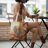 Menhit Tote Bag Lioness Warrior Goddess Uraeus Serpent Fire and Feathers Ancient Egyptian