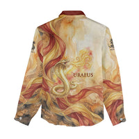 Menhit Women Casual Shirt Lioness Warrior Goddess Uraeus Serpent Fire and Feathers Ancient Egyptian