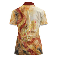 Menhit Women Polo Shirt Lioness Warrior Goddess Uraeus Serpent Fire and Feathers Ancient Egyptian