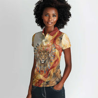 Menhit Women Polo Shirt Lioness Warrior Goddess Uraeus Serpent Fire and Feathers Ancient Egyptian