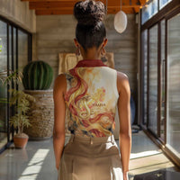 Menhit Women Sleeveless Polo Shirt Lioness Warrior Goddess Uraeus Serpent Fire and Feathers Ancient Egyptian