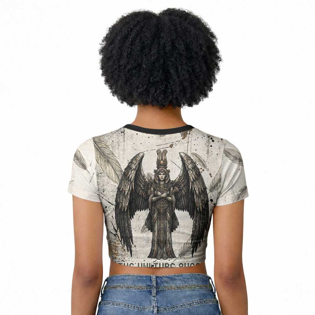 Mut Raglan Cropped T shirt Vulture Queen Egyptian Mother Goddess Wings Feathers