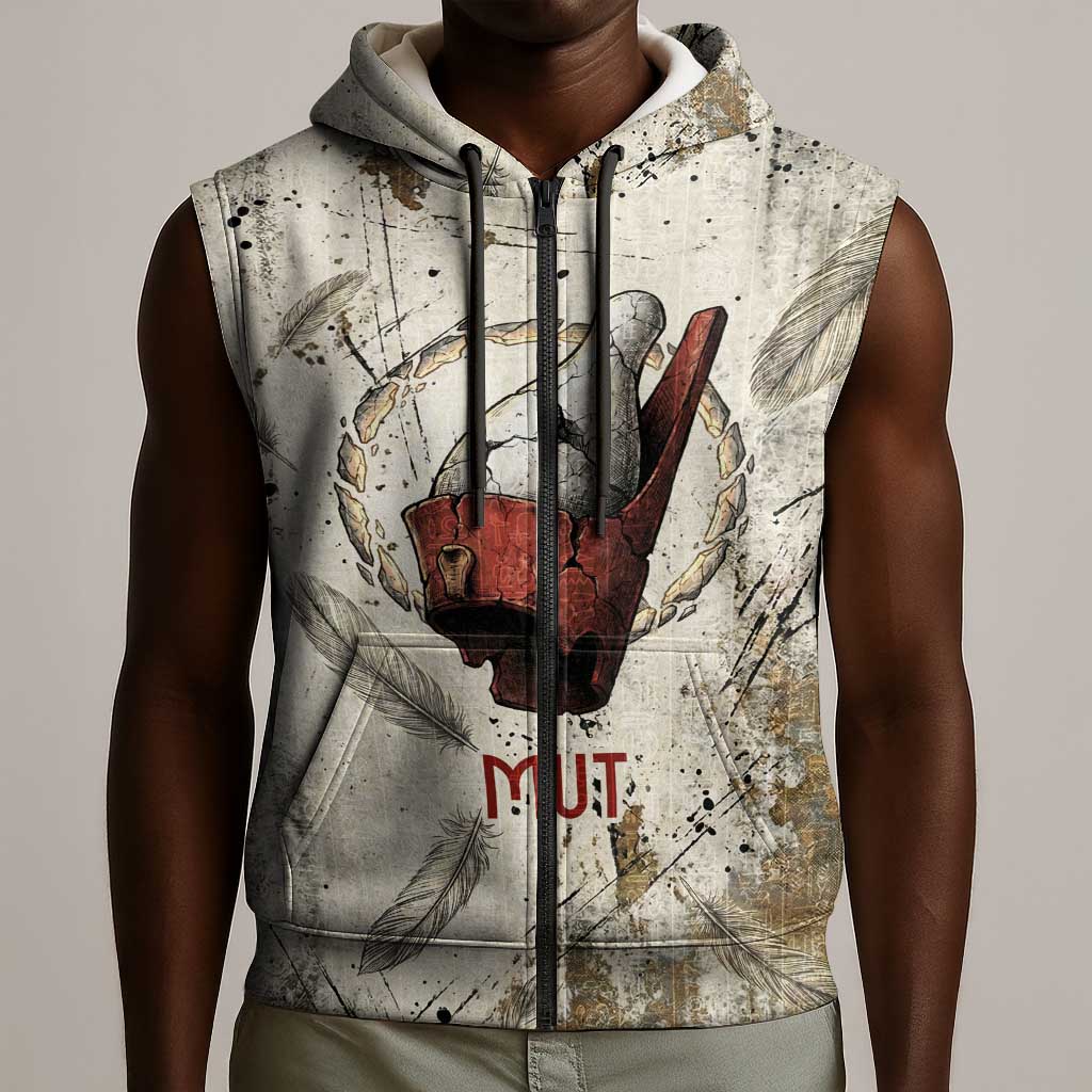 Mut Sleeveless Zip Hoodie Vulture Queen Egyptian Mother Goddess Wings Feathers