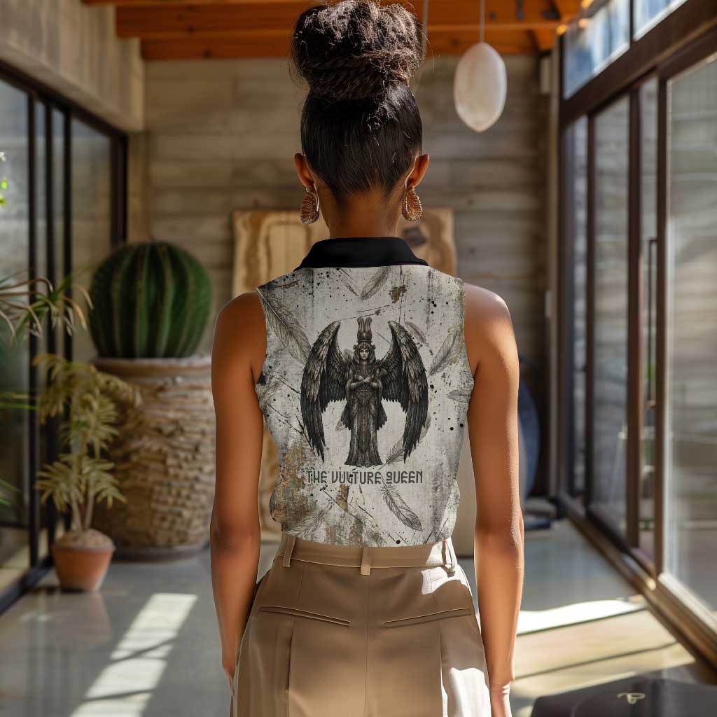Mut Women Sleeveless Polo Shirt Vulture Queen Egyptian Mother Goddess Wings Feathers