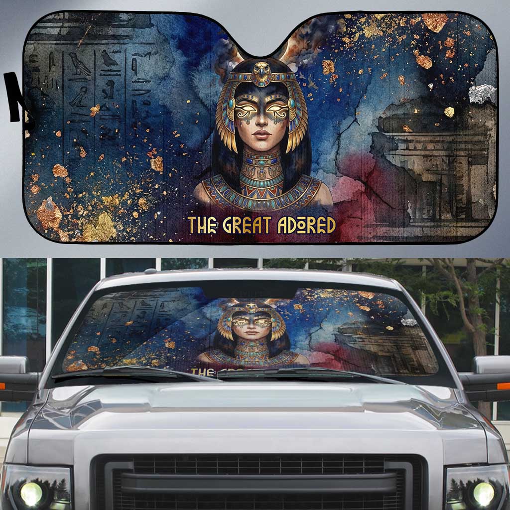 Mut Auto Sun Shade The Lioness of Thebes Egyptian Goddess Cosmic Crown Adorned Warrior Queen Design