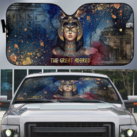 Mut Auto Sun Shade The Lioness of Thebes Egyptian Goddess Cosmic Crown Adorned Warrior Queen Design