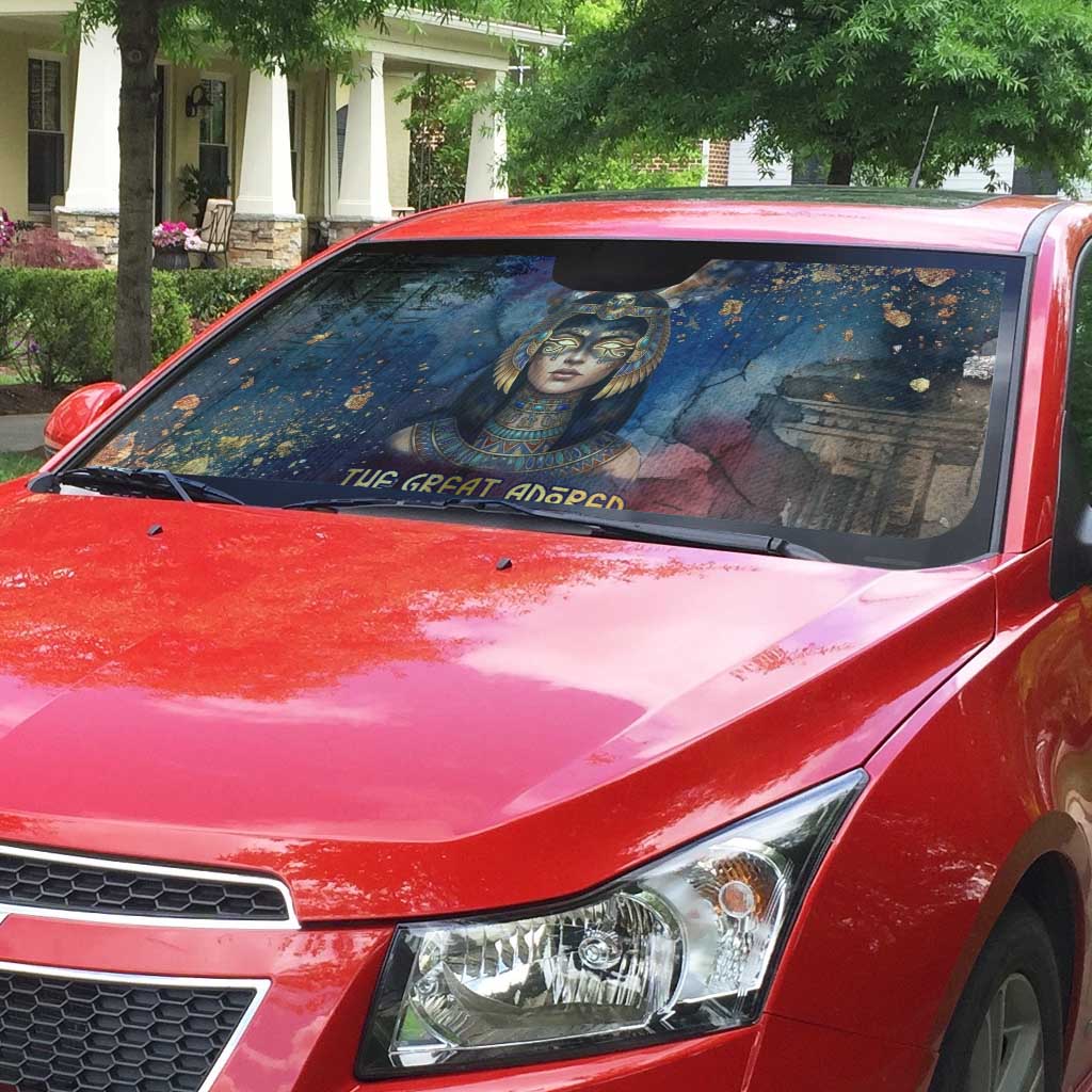 Mut Auto Sun Shade The Lioness of Thebes Egyptian Goddess Cosmic Crown Adorned Warrior Queen Design