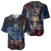 Mut Baseball Jersey The Lioness of Thebes Egyptian Goddess Cosmic Crown Adorned Warrior Queen Design