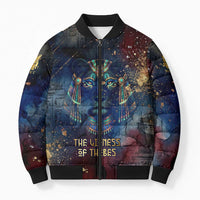 Mut Bomber Puffer Jacket The Lioness of Thebes Egyptian Goddess Cosmic Crown Adorned Warrior Queen Design