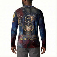 Mut Button Sweatshirt The Lioness of Thebes Egyptian Goddess Cosmic Crown Adorned Warrior Queen Design
