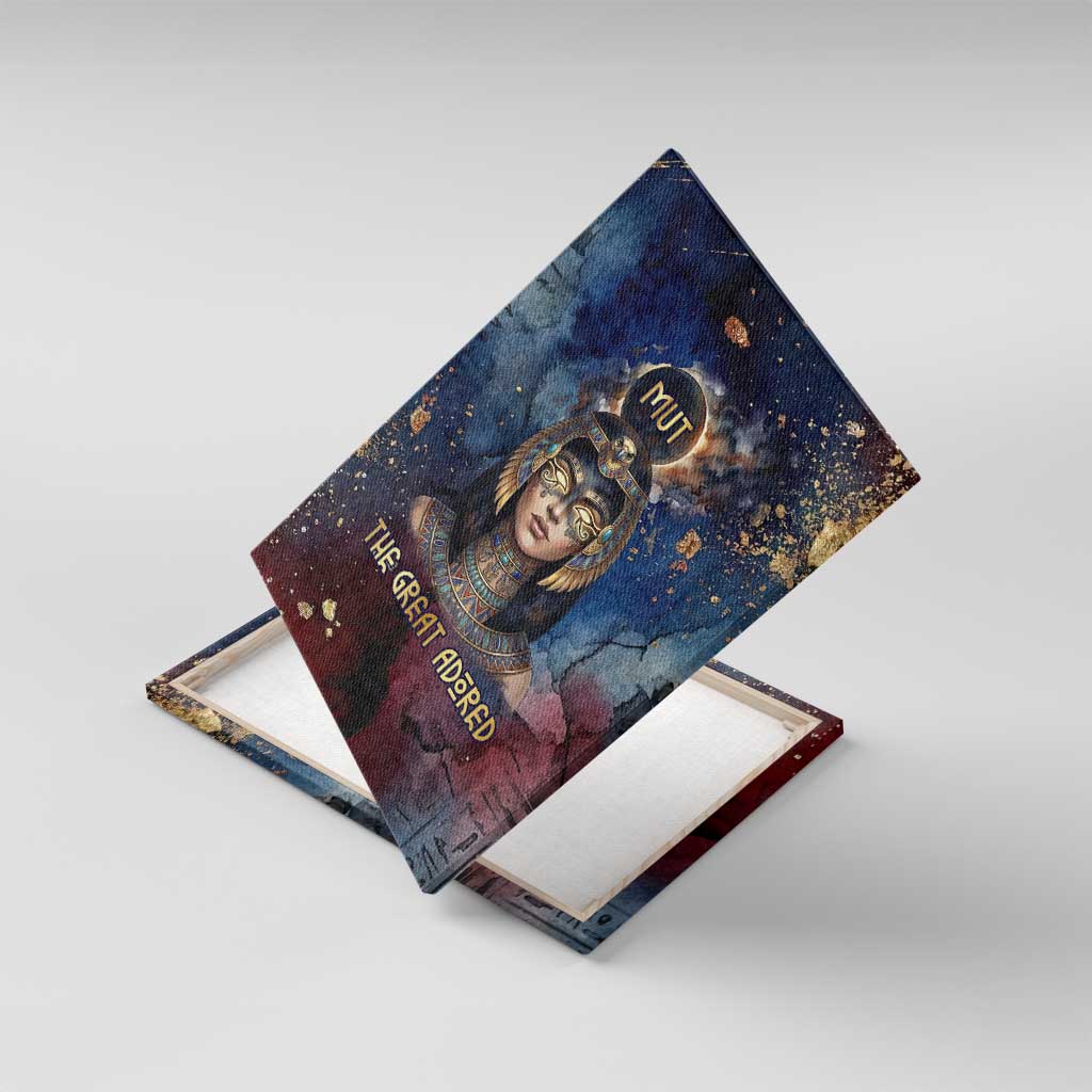 Mut Canvas Wall Art The Lioness of Thebes Egyptian Goddess Cosmic Crown Adorned Warrior Queen Design