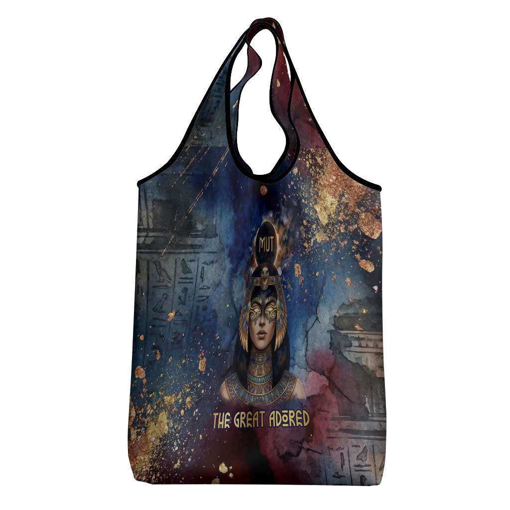 Mut Grocery Bag The Lioness of Thebes Egyptian Goddess Cosmic Crown Adorned Warrior Queen Design