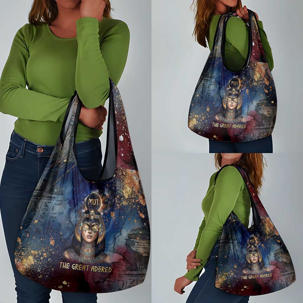 Mut Grocery Bag The Lioness of Thebes Egyptian Goddess Cosmic Crown Adorned Warrior Queen Design