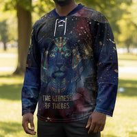 Mut Hockey Jersey The Lioness of Thebes Egyptian Goddess Cosmic Crown Adorned Warrior Queen Design